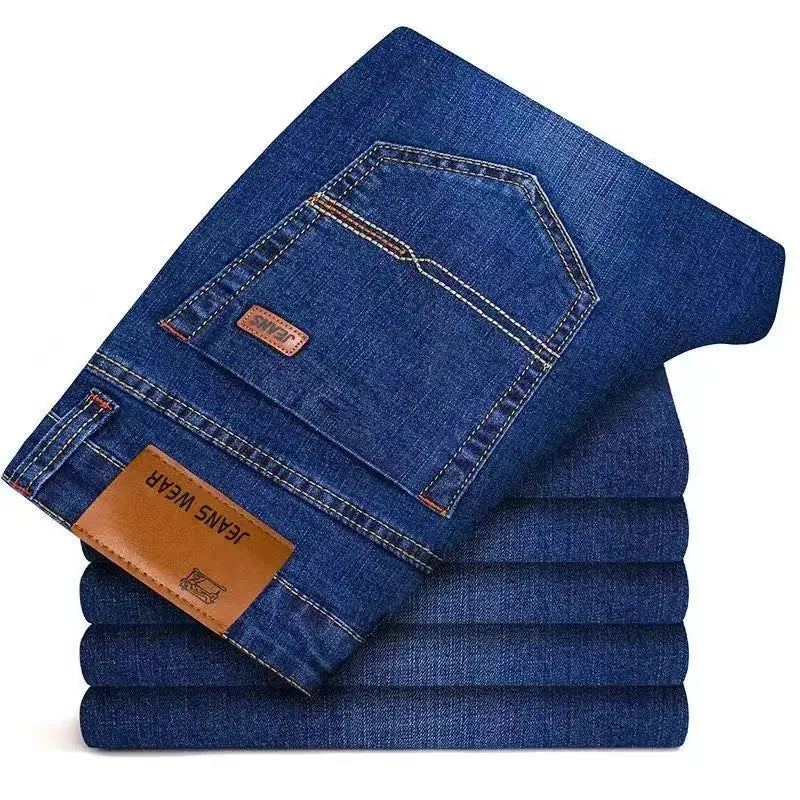 2026 new light luxury business comfortable men's jeans, high-end blue and black casual versatile pants straight leg men's pants