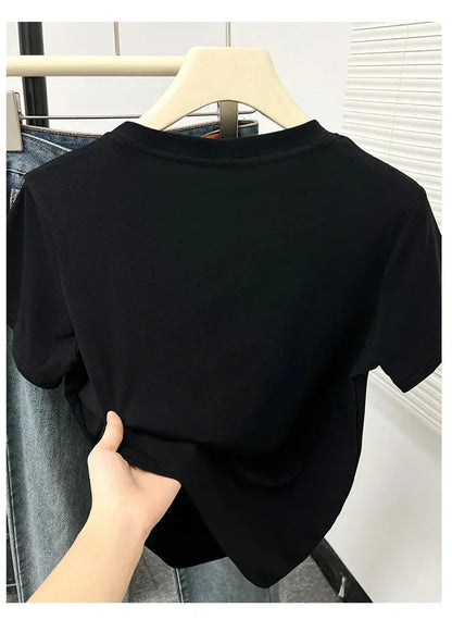 2026 Summer New High Quality Casual Plus Size T Shirt Sexy Short Sleeved Sleeves Fashion Trend Solid Women Clothing Y2k Tops