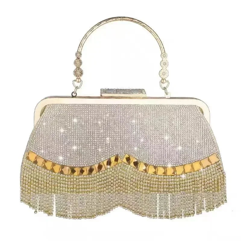 Gorgeous and Shiny Diamonds Rhinestones Tassels Handle Evening Bags for Party and Wedding Clutch Purse Designer Bags Handbags