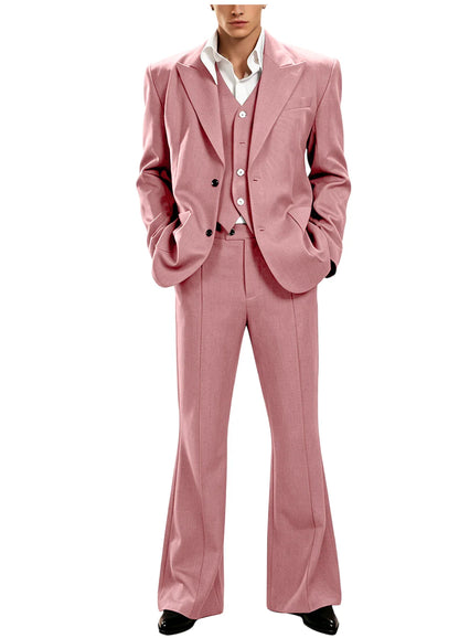 Vintage Men's 3 Piece Suit Set Peak Lapel Slim Fit 2 Button Double Breasted Blazer Vest Flared Pants for Formal Business Wedding