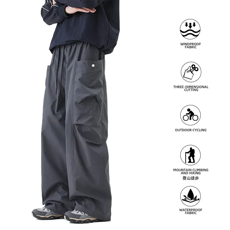 Male Hiking Pants Outdoor Waterproof Windproof Camping Cycling Trousers Autumn Spring Elastic Waist Climbing Travel Casual Pants