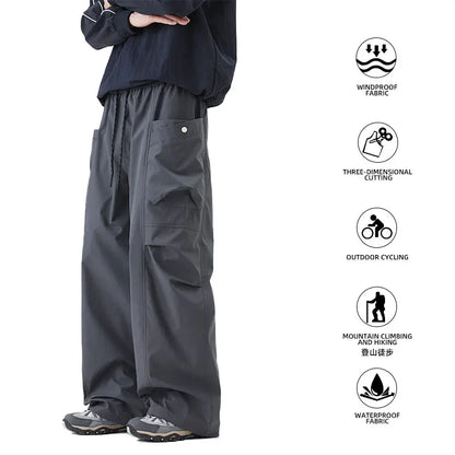 Male Hiking Pants Outdoor Waterproof Windproof Camping Cycling Trousers Autumn Spring Elastic Waist Climbing Travel Casual Pants