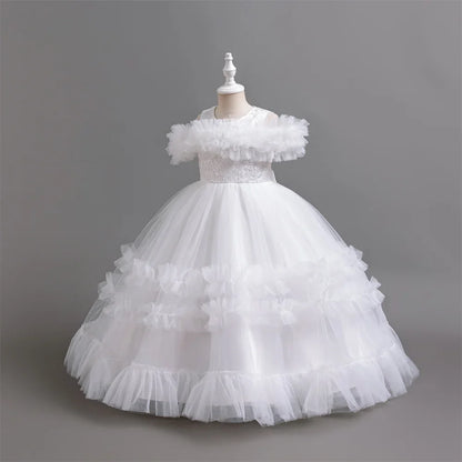 New Elegant Dress for Girls Flower Wedding Long Embroidered Panto Skirt 4-12 Years Old Piano Performance Girl Dress