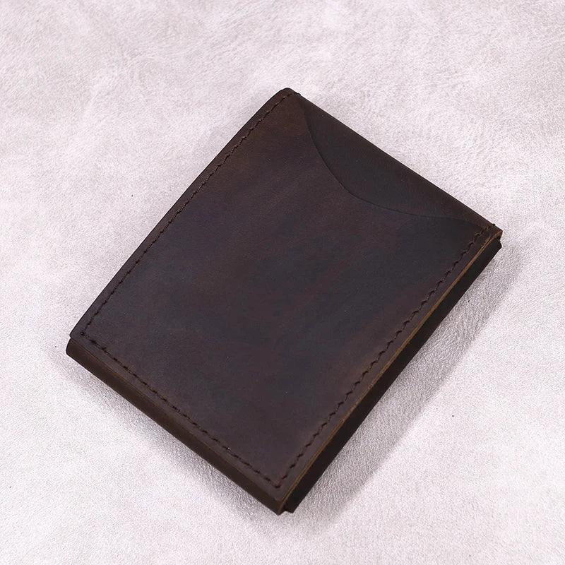 100% Genuine Leather Wallet For Men Male Original Cowhide Slim Minimalist Front Pocket Cash Wallet Card Holder With Flap Closure