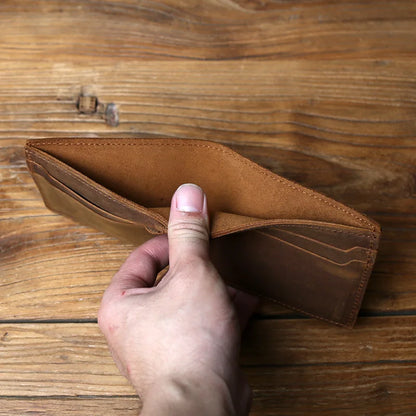 Retro Men's Genuine Leather Wallet Top Layer Cowhide Short Wallet with Crazy Horse Leather Zero Wallet Card  ID Bag