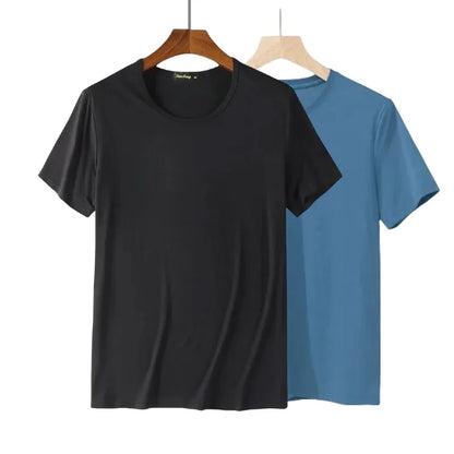 2 Piece Lots 95% Bamboo Fiber T Shirt Men Short Sleeve Tee Solid Color Summer Tops Plain Tshirt Crew Neck White Gym Clothing New