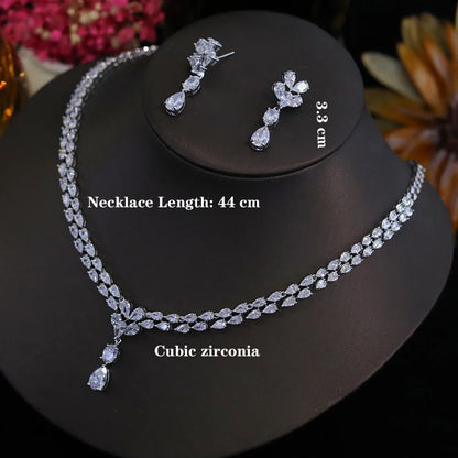 New Design Luxury Cubic Zirconia Water Drop Necklace Earrings Set for Women High Quality Wedding Party Dress Jewelry