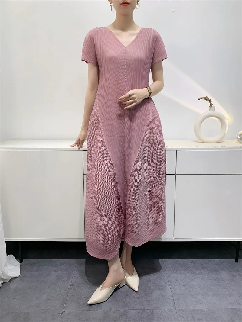 Miyake Bud Elegant Dresses for Women 2024 Autumn New Pleated Casual Fashion Solid Color Party Formal Occasion Dresses