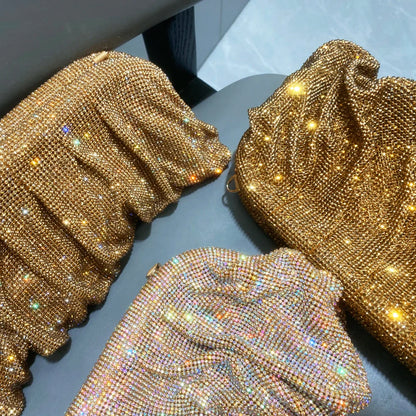 Shiny Handle Rhinestones Handmade Evening Clutch Bags New Folds Purses And Handbags Luxury Designer Wedding Party High Quality
