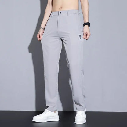 Ice silk men's pants 2026 summer new black gray thin business casual pants outdoor elastic breathable straight leg sports pants