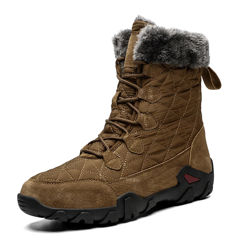 New Winter Men Snow Boots Fur Plush Warm Men Ankle Boots Plus Size Waterproof Men Boots Outdoor Non-Slip Hiking Boots Work Shoes