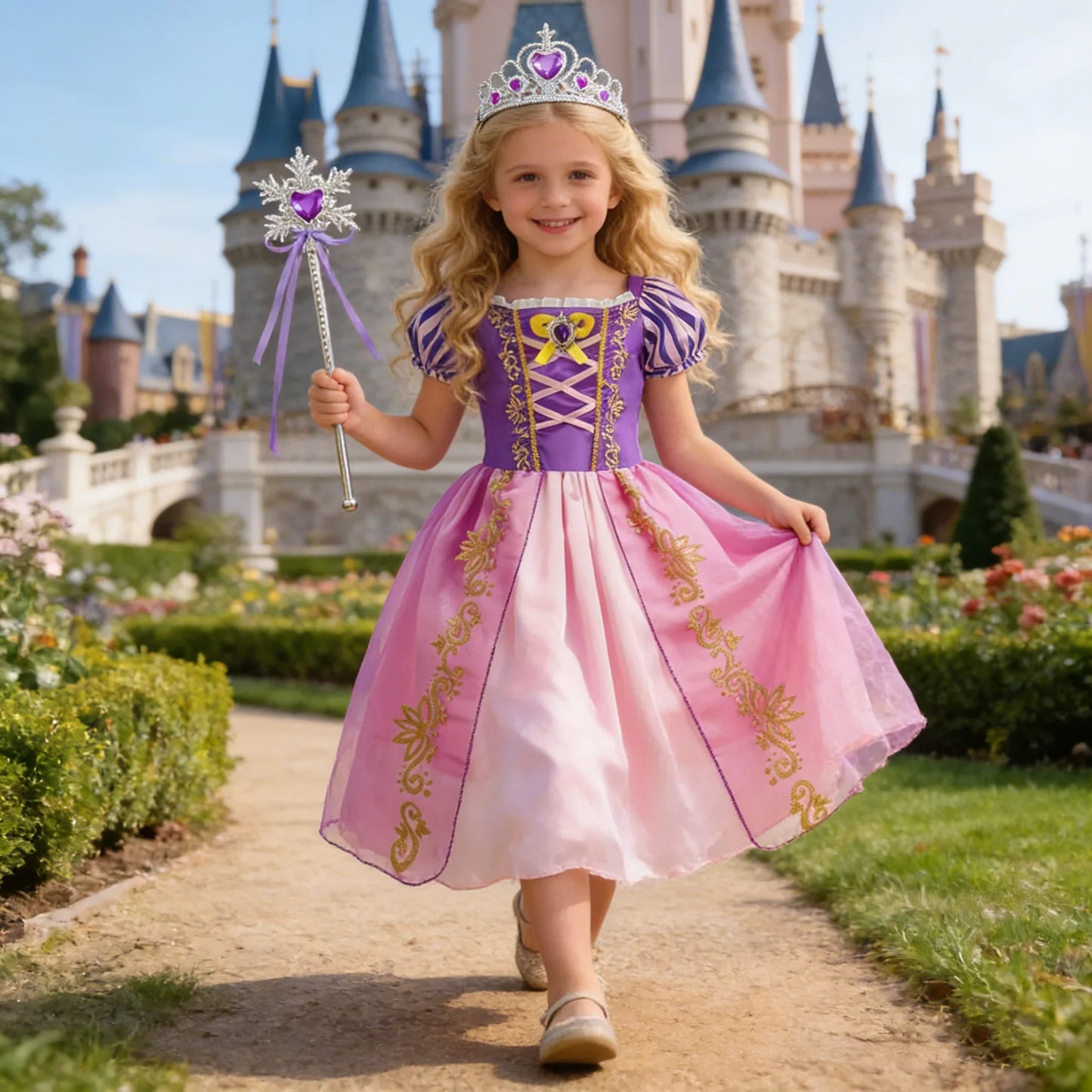 Girls Costume Children Cosplay Princess Dress Kids Halloween Birthday Pageant Party Rapunzel Dress Girl Carnival Tangled Clothes