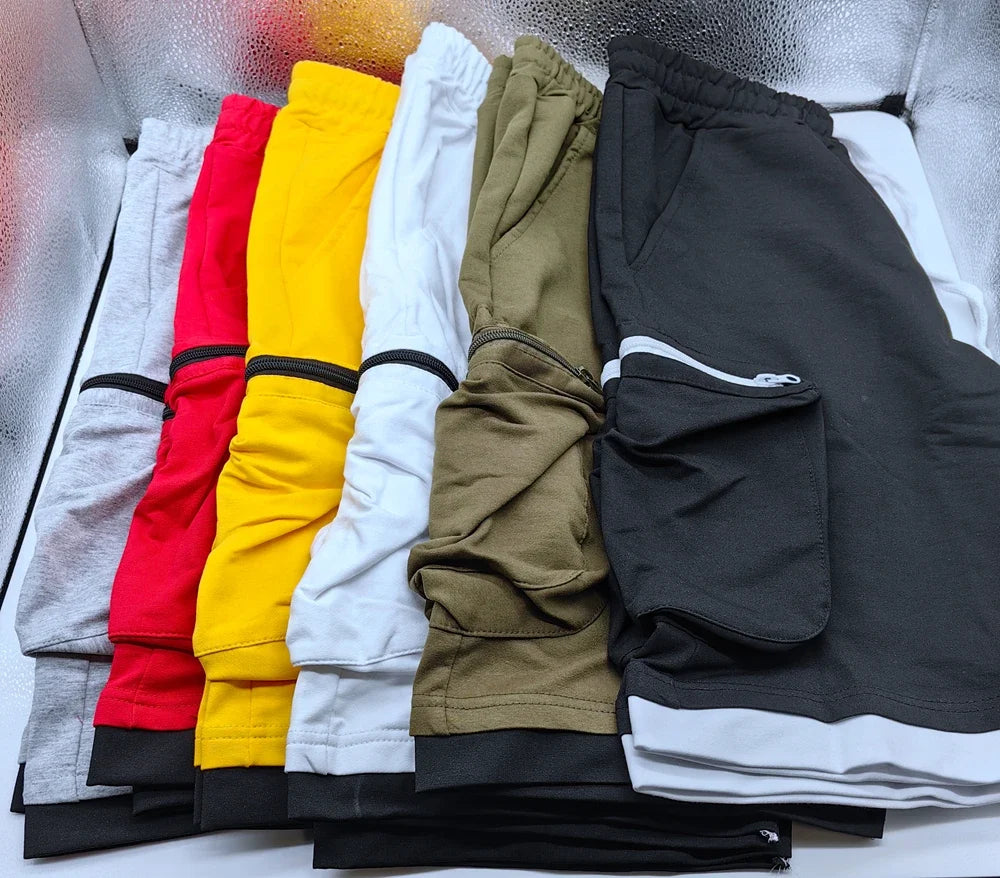 Men‘s Cargo Shorts Cotton Workout Fitness Shorts Breathable Jogger Training Gym Bodybuilding Multi Pocket Thick Shorts