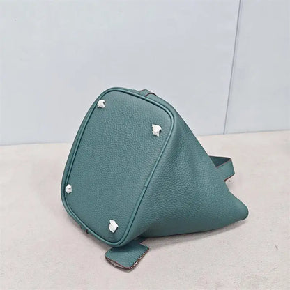 Top Layer Cowhide Leather Handbag European Sle Buet Bag Fre Vegetable Basket Ladies Handbag Soft Handle Casual Faion