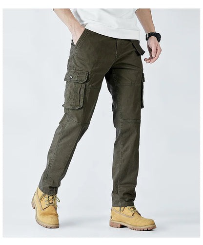 2026 Men's Cargo Pants Straight Leg Cotton Stretch Tactical Trouser Male Military Outdoor Camping Fishing Casual Work Wear Khaki