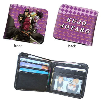 Anime JoJo's Bizarre Adventure - Portefeuille pliant en cuir synthétique PU kaki pour homme - Porte-monnaie cool Kujo Jotaro avec pince à billets