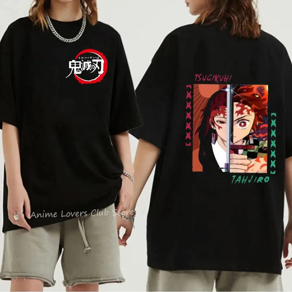 Japanese Anime Demon Slayer Graphic Print T Shirt Fashion Casual Crew Neck Short Sleeve Plus Size T Shirt Women