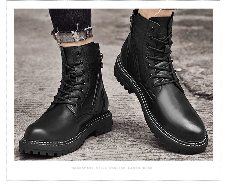Luxury Brand Winter Men Boots With Fur Lace Up Zipper Soft Leather Boots Men Youth Casual Boots Wear-Resistant Men Boots