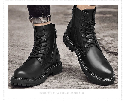 Luxury Brand Winter Men Boots With Fur Lace Up Zipper Soft Leather Boots Men Youth Casual Boots Wear-Resistant Men Boots