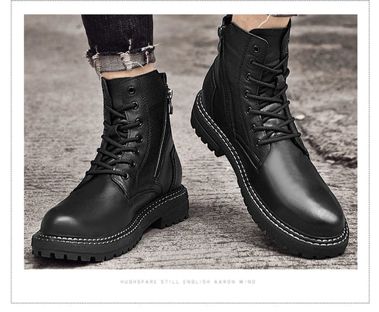 Luxury Brand Winter Men Boots With Fur Lace Up Zipper Soft Leather Boots Men Youth Casual Boots Wear-Resistant Men Boots