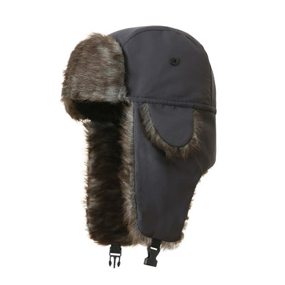 Men's Warm Soldier Hat Winter Pilot Patrolman Earmuffs Polyester Fiber Warm Russian Ski Hat Windproof Cold Pilot Hats