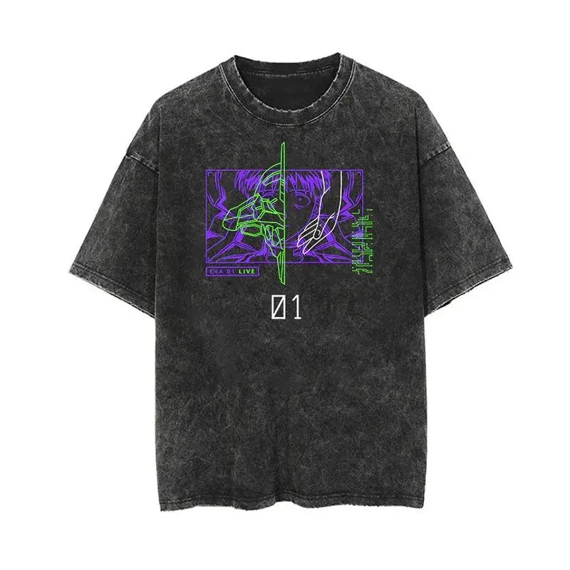 Neon Genesis Evangelion Japan Anime EVA Shinji Ikari Men's and Women's T-Shirt Cotton Washed Old Retro Y2K Harajuku Short Sleeve