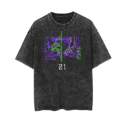 Neon Genesis Evangelion Japan Anime EVA Shinji Ikari Men's and Women's T-Shirt Cotton Washed Old Retro Y2K Harajuku Short Sleeve