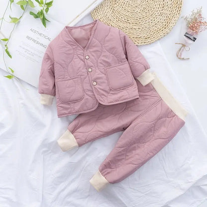 Autumn Winter Baby Kids Jackets+Pants Sets Thicken Boys Girls Coat Trousers Warm Windproof Clothes Suit For Children Home Wear