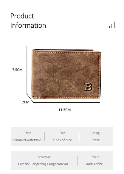 2022 New Fashion PU Leather Men's Wallet With Coin Bag Zipper Small Money Purses Dollar Slim Purse New Design Money Wallet