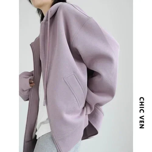 Women Sweatshirts Hoodies Solid Loose Casual Hooded Female Tops Lady Coat Medium Length Overcoat Spring Autumn 2025