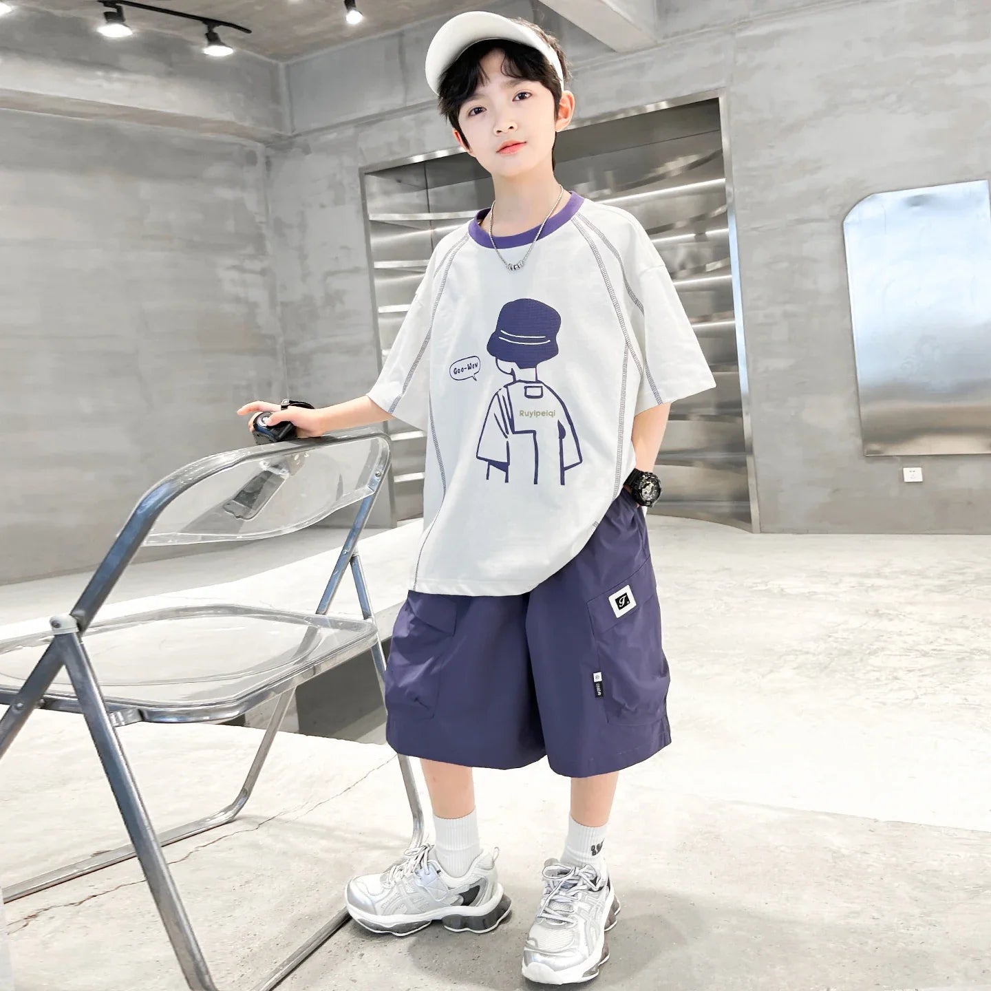 Teenage Summer Tracksuit for Boy with Shorts Tshirt 2 Piece Top and Bottom Clothes Set Kids Child Casual Cotton Outfit Suit Wear