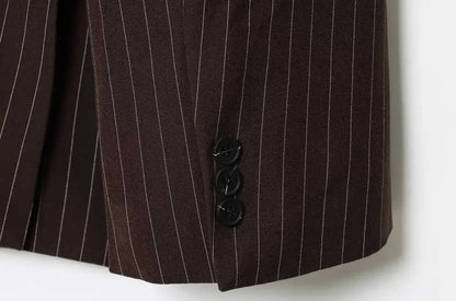 Women's Old Money Style Ovesized Striped Blazer Coat Long Sleeve Front Pockets Chic Oversize Top Female Outerwear