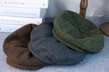 New Vintage Men's Wool Newsboy Cap Brown Green Women Men Berets Classic Woolen Octagonal Caps Casual Gatsby Flat Hat 003
