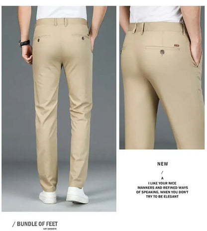 Bamboo Fiber Business Straight Pants Men's Summer Thin Classic Design Office Dress Breathable Casual Formal Trouser Man Clothes