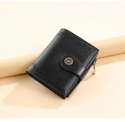 Women's Wallet Short Zipper Female Tri-Fold Vertical Card Holder Original Purse Anti-RFID