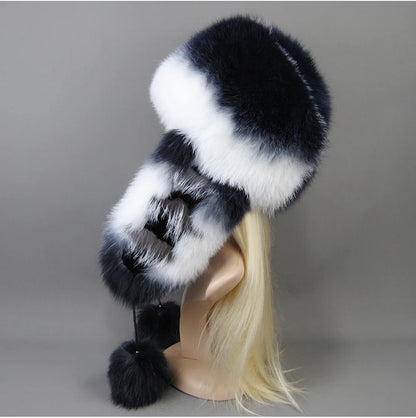 Hot Sale Lady Winter Warm Luxury 100% Natural Fox Fur Hat Fashion Fluffy Fox Fur Rex Rabbit Fur Caps Women Real Fur Bomber Hats