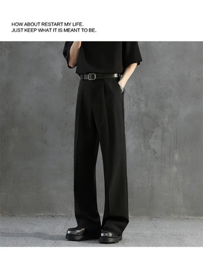 White Luxury Draped Suit Pants Men Fashion Dress Pants Korean Loose Straight Casual Pants Mens Office Formal Trousers Male S-3XL