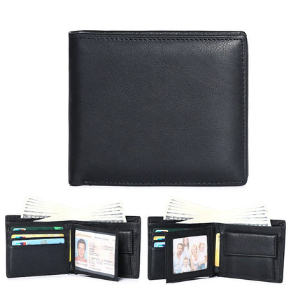 Men's Top Layer Cowhide Wallet Multi Card Slot Short Genuine Leather Purse with Coin Pocket