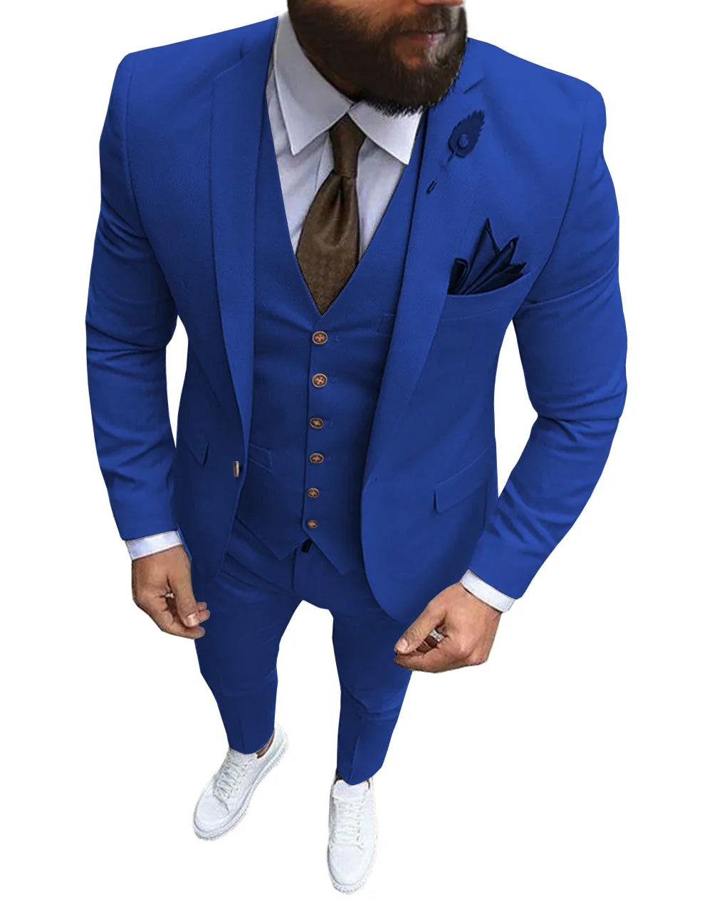 Khaki Men's Suits  Formal Business Notch Lapel Slim Fit Tuxedo Best Man Blazer For Wedding(Blazer+Vest+Pants)
