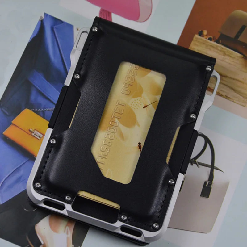 leather Credit Card Holder Wallets Men Brand Rfid Black brown Magic mutifunciton  Slim Mini Wallet Small Money Bag Male Purses