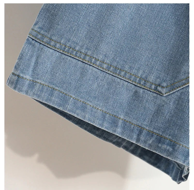 Wide Leg Denim Shorts For Women 2024 Summer New Arrivals High Waist Big Pockets Blue Color Jeans Shorts Casual Pants Trousers