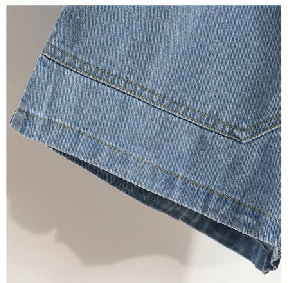 Wide Leg Denim Shorts For Women 2024 Summer New Arrivals High Waist Big Pockets Blue Color Jeans Shorts Casual Pants Trousers