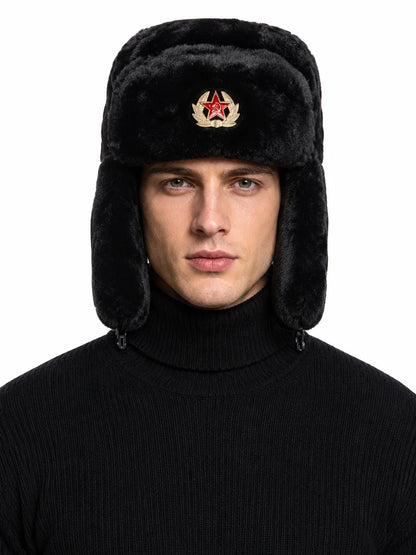 Trooper Hat with Emblem Earflap gorro ruso sovietico  winter hat Thick Warm Winter Outdoor Cap for Men Women Hiking Skiing