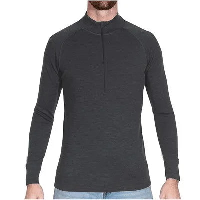 100% Merino wool Men's Base Layer Top 1/2 Zip Thermal long sleeve T shirts 210GSM Hiking Breathable Wicking Moisture