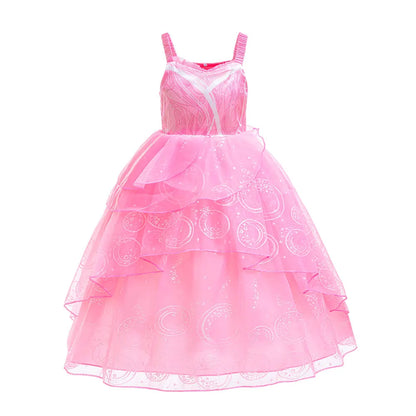 Kids Fairy Glinda Costume Wicked Wizard of Ozland Halloween Girl Cosplay Charming Glinda Kind Witch of North Pink Princess Dress