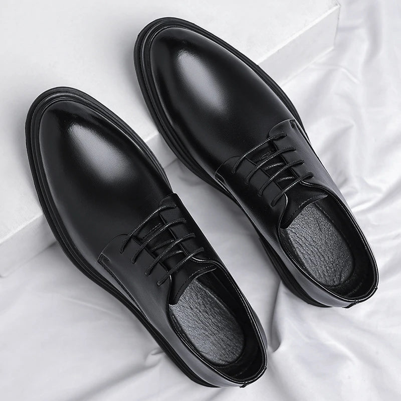 Mens Black Leather Shoes Autumn British Style Formal Business Footwear Low Top Commute Style Dress Shoes For Suits