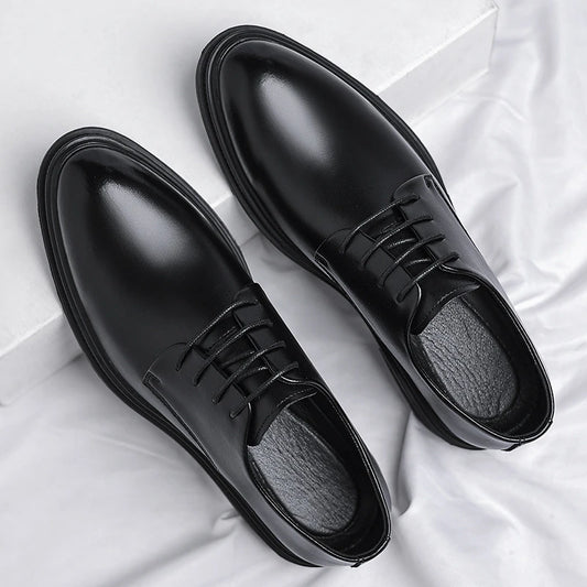 Mens Black Leather Shoes Autumn British Style Formal Business Footwear Low Top Commute Style Dress Shoes For Suits