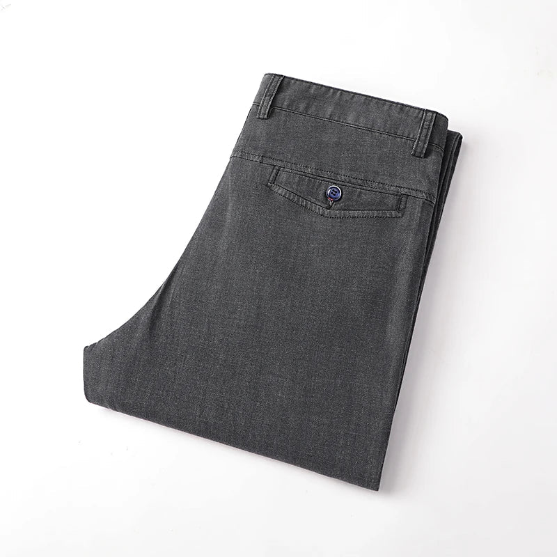 Fabric 2026  Spring Summer Men's Black Thin Straight Jeans Classic Style Business Fashion Stretch Loose Jeans Male Brand