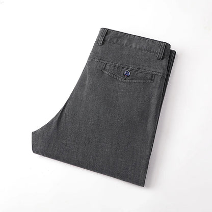 Fabric 2026  Spring Summer Men's Black Thin Straight Jeans Classic Style Business Fashion Stretch Loose Jeans Male Brand