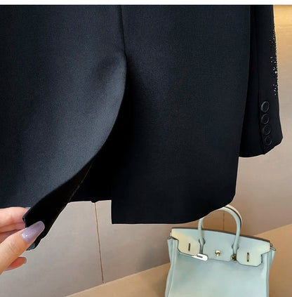Women's Rhinestone Blazer Long Sleeve Suit Jacket Designer Loose Fit Office Casual Sparkly Blazer Fashion Outerwear Coat
